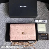 Generous Chanel WOC Pink Camellia Leather mini Flap Bag A33814 Gold