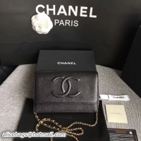 Luxurious Chanel WOC Original Calfskin Leather Black Shoulder Bag 33814 Glod