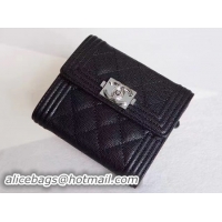 Perfect Chanel Matelasse Bi-Fold Wallet Black Cannage Patterns A48980 Silver