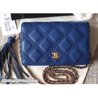 Durable Chanel Fringe Lambskin Quilting Wallet On Chain WOC Bag A82705 Blue