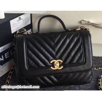 Good Looking Chanel Chevron Calfskin Flap Bag with Top Handle A57213 Black