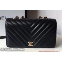 Best Product Chanel Chevron Statement Small Flap Bag A91587 Black/Gold