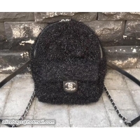 Luxury Chanel Knit Pluto Glitter Mini Backpack Bag Black A91986