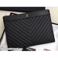 Sophisticated Chanel Sheepskin Chevron CC Pouch Clutch Small Bag A80992 Black