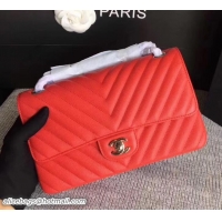 Duplicate Chanel Caviar Leather Chevron Classic Flap Medium Bag A01112 Red/Silver