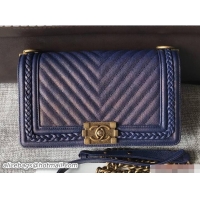 Good Quality Chanel Patinated Chevron Boy Braided Old Medium Flap Bag 10551 Blue Cruise 2018