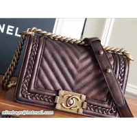 Stylish Chanel Chevron Boy Braided Small Flap Bag A58993 Patinated Bronze Cruise 2018