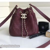 Luxury Chanel Crumpled Calfskin Coco Pleats Mini Drawstring Bag A91757 Burgundy 2018