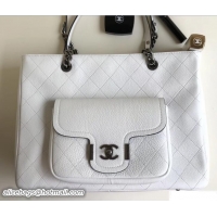 For Sale Chanel Grained Calfskin Archi Chic Large Shopping Bag A57221 White/Silver 2018