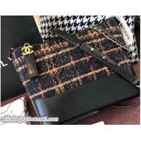 Classic Chanel Tweed/Calfskin Gabrielle Medium Hobo Bag A93824 Black 2018