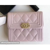 Good Looking Chanel Gold-Tone Metal Boy Small Wallet A80734 Lambskin Light Pink