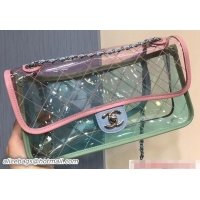 Best Product Chanel PVC Coco Splash Medium Flap Bag A57049 Pink/Blue/Green 2018