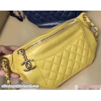 Durable Chanel Crumpled Calfskin Bi Quilted Waist Bag A57832 Yellow 2018