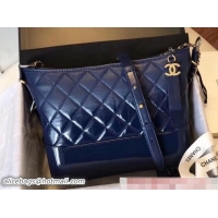 Fashion Chanel Patent Goatskin Gabrielle Medium Hobo Bag A93824 Dark Blue 2018