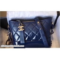 Hot Style Chanel Patent Goatskin Gabrielle Small Hobo Bag A91810 Dark Blue 2018