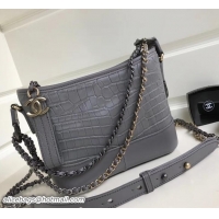 Top Grade Chanel Croco Pattern Gabrielle Small Hobo Bag A91810 Gray 2018