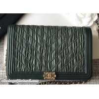 Good Looking Chanel Crumpled Calfskin Coco Pleats Boy Wallet On Chain WOC Bag A70143 Green 2018