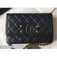 Inexpensive Chanel CC Filigree Grained Calfskin Wallet On Chain WOC Bag A84451 Black 2018