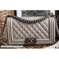 Sophisticated Chanel Medium Boy Flap Shoulder Bag A67086 in Caviar Leather Pale Gray