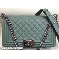 Most Popular Chanel Medium Boy Flap Shoulder Bag A67086 in Caviar Leather Light Green with Hardware