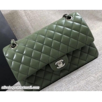 Pretty Style Chanel Classic Flap Medium Bag A1112 Green in Sheepskin Leather with Silver Hardware 2018