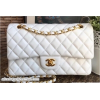 Duplicate Chanel Classic Flap Medium Bag A1112 White in Sheepskin Leather with Gold Hardware