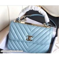 Luxury Chanel Chevron Trendy CC Small Flap Top Handle Bag A92236 Light Blue 2018