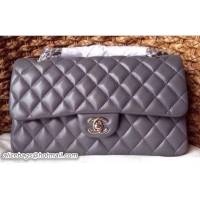 Charming Chanel Classic Flap Medium Bag A1112 Gray in Sheepskin Leather with Silver Hardware