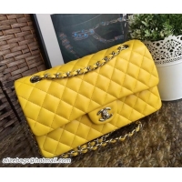Best Grade Chanel Classic Flap Medium Bag A1112 Yellow in Sheepskin Leather with Silver Hardware