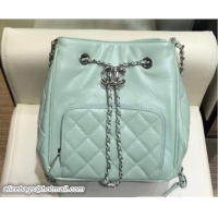 Low Cost Chanel Aged Calfskin Small Drawstring Bucket Bag A57818 Light Green 2018