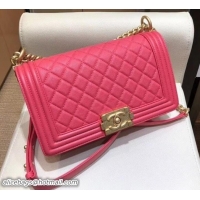 Good Quality Chanel Medium Boy Flap Shoulder Bag A67086 in Original Caviar Leather Dark Pink with Gold Hardware