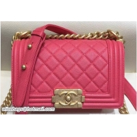 Discount Fashion Chanel Small Boy Flap Shoulder Bag in Original Caviar Leather Dark Pink with Gold Hardware