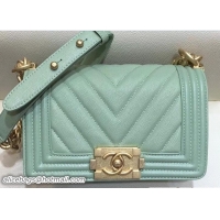 Good Product Chanel Small Caviar Leather Chevron Boy Flap Shoulder Bag Light Green with Gold Hardware 602034