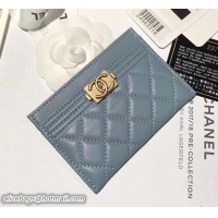 Best Grade Chanel Sheepskin Boy Card Holder A84431 Baby Blue 2018