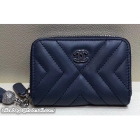 Unique Style Chanel Fringe Calfskin Small Coin Purse 605011 Navy Blue 2018