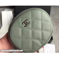 Discount Chanel Classic Round Coin Purse A68995 Grained Calfskin Light Green/Silver 2018