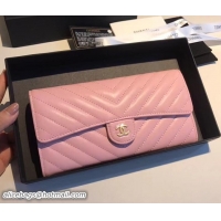 Classic Hot Chanel Chevron Flap Wallet 606016 Pink 2018