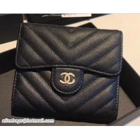 Popular Style Chanel Chevron Small Flap Wallet 606018 Black 2018