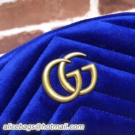 Hot Sell Gucci GG Marmont Velvet Belt Bag 476434 Dark Blue