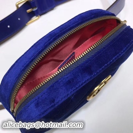 Hot Sell Gucci GG Marmont Velvet Belt Bag 476434 Dark Blue