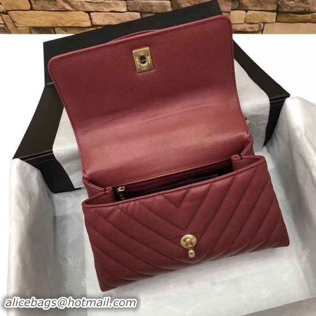 Discount Chanel Small Flap Bag with Top Handle A92990 Wine
