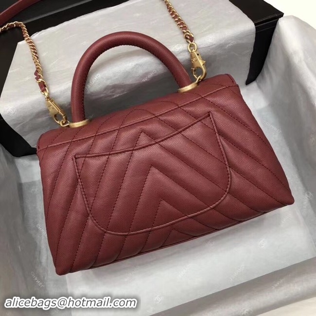 Discount Chanel Small Flap Bag with Top Handle A92990 Wine