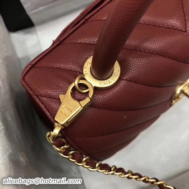 Discount Chanel Small Flap Bag with Top Handle A92990 Wine