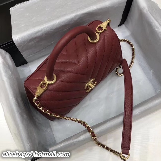 Discount Chanel Small Flap Bag with Top Handle A92990 Wine