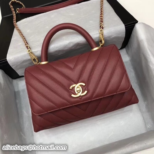 Discount Chanel Small Flap Bag with Top Handle A92990 Wine