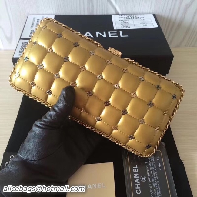 Shop Duplicate Chanel Minaudiere Metallic Lambskin & Ruthenium-Finish Metal 78985 GOLD