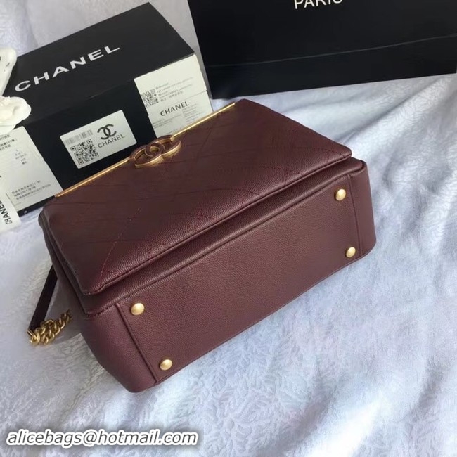 Discount Chanel Small Shopping Bag Grained Calfskin & Gold-Tone Metal A57563 Burgundy