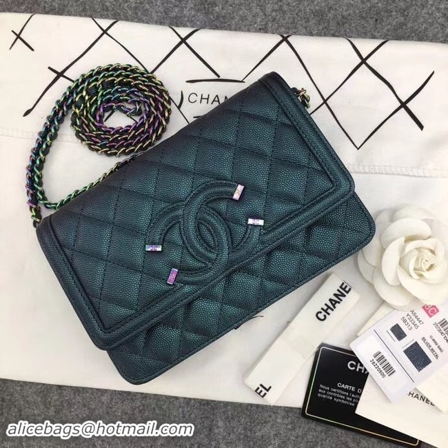 AAAAA Chanel Classic Clutch with Chain Grained Calfskin & silver-Tone Metal A88447 Green