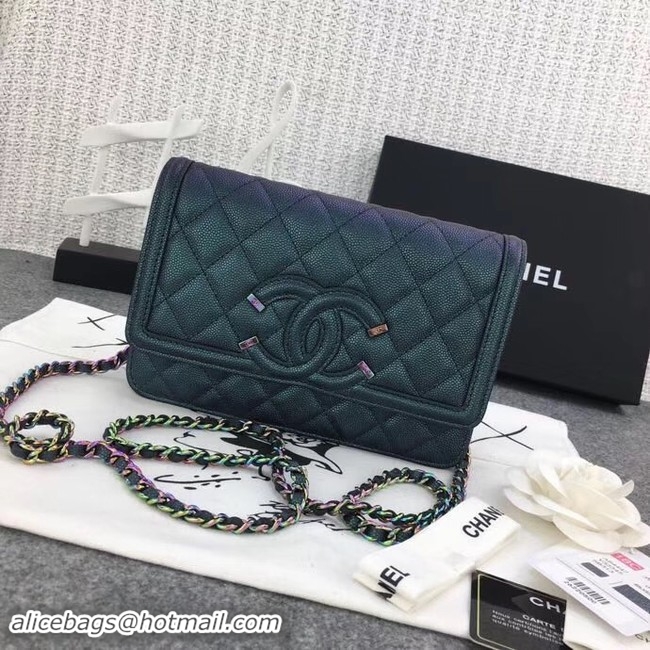 AAAAA Chanel Classic Clutch with Chain Grained Calfskin & silver-Tone Metal A88447 Green