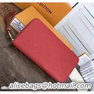Classic Louis Vuitton Monogram Empreinte Clemence Leather Zippy Wallet M60571 Red